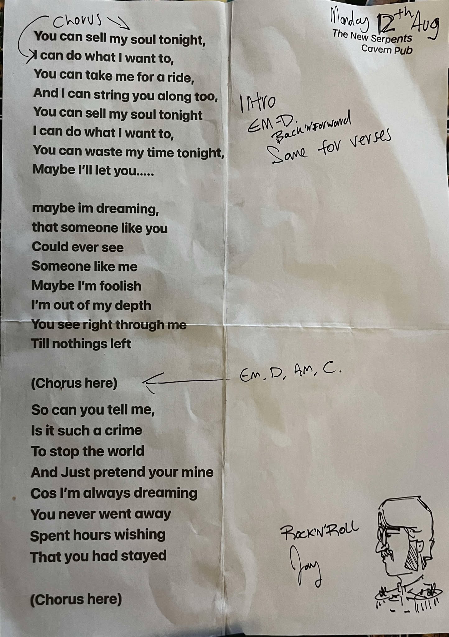 Sell My Soul used lyric sheet